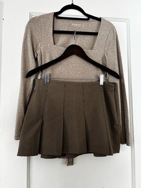 Abercrombie & Fitch Brown Checked Pleated Mini Skirt